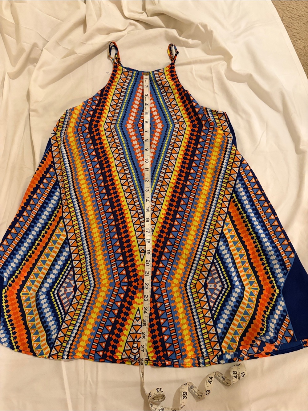 Girls' Geometric Halter Summer Dress in Orange & Blue